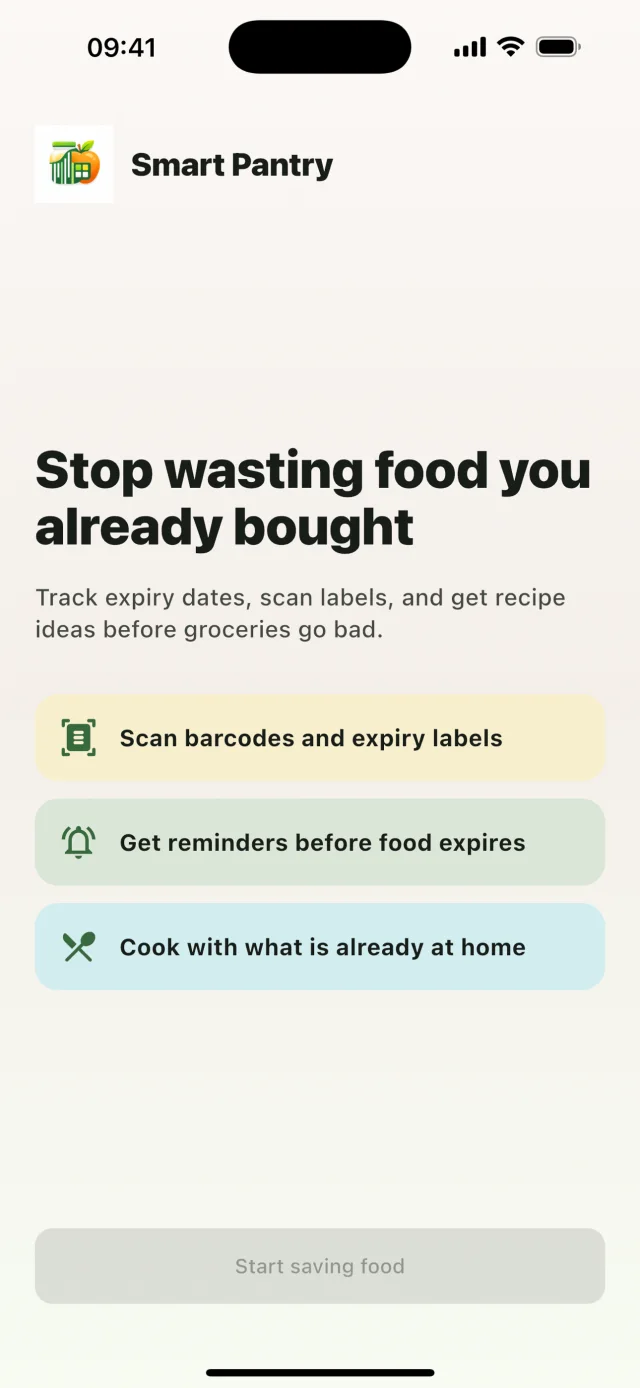 Smart Pantry onboarding screen