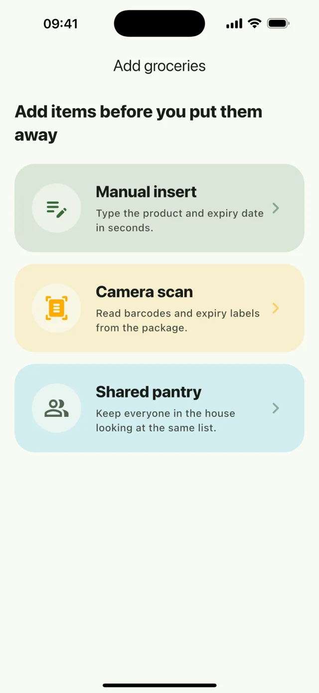 Smart Pantry add groceries screen