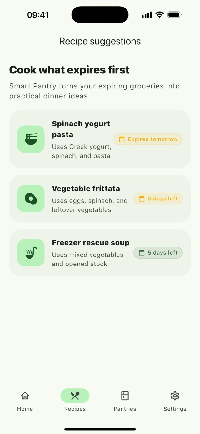 Smart Pantry recipe suggestions